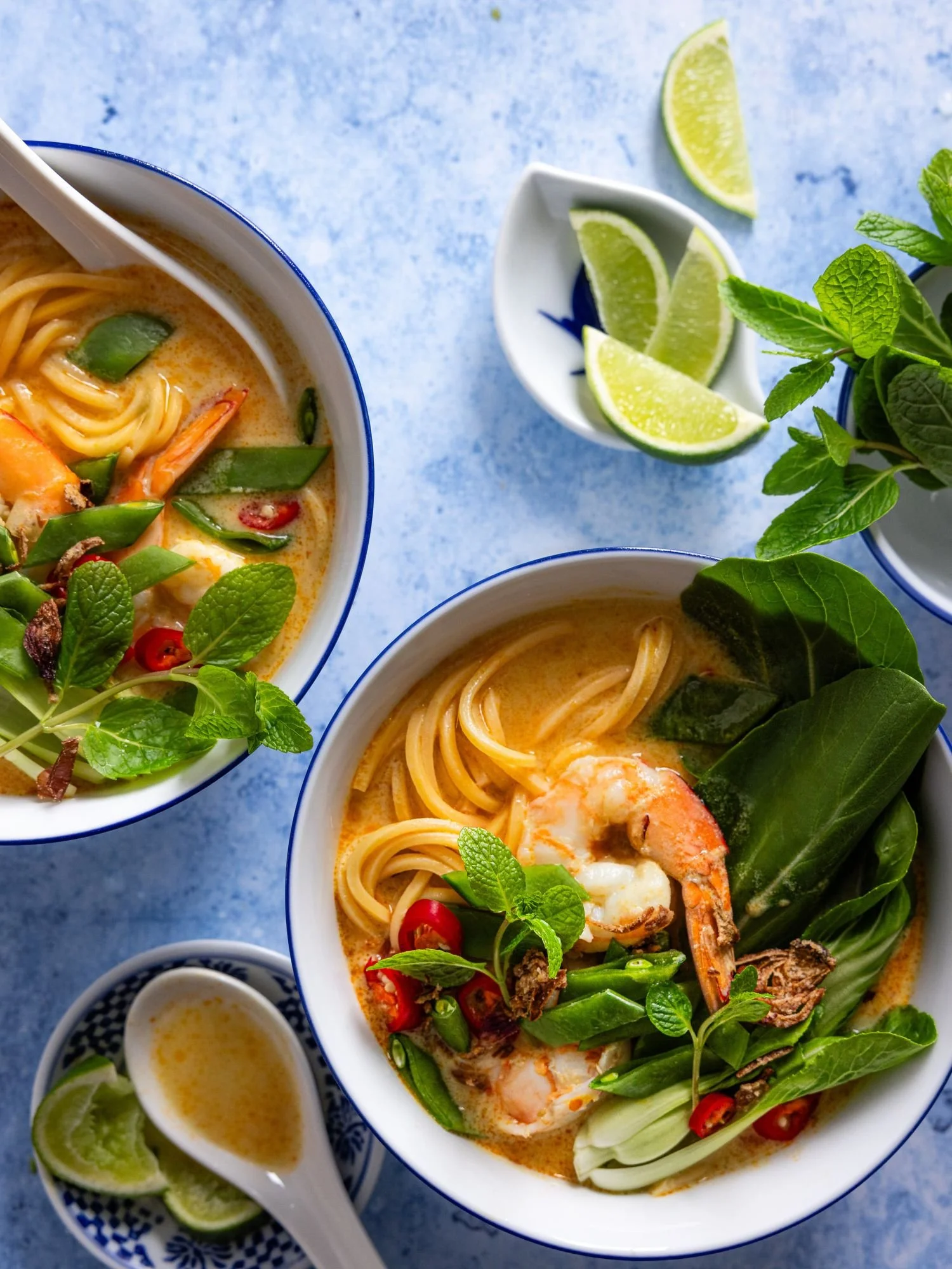 Flavour and Spice prawn laksa soup in a bowl