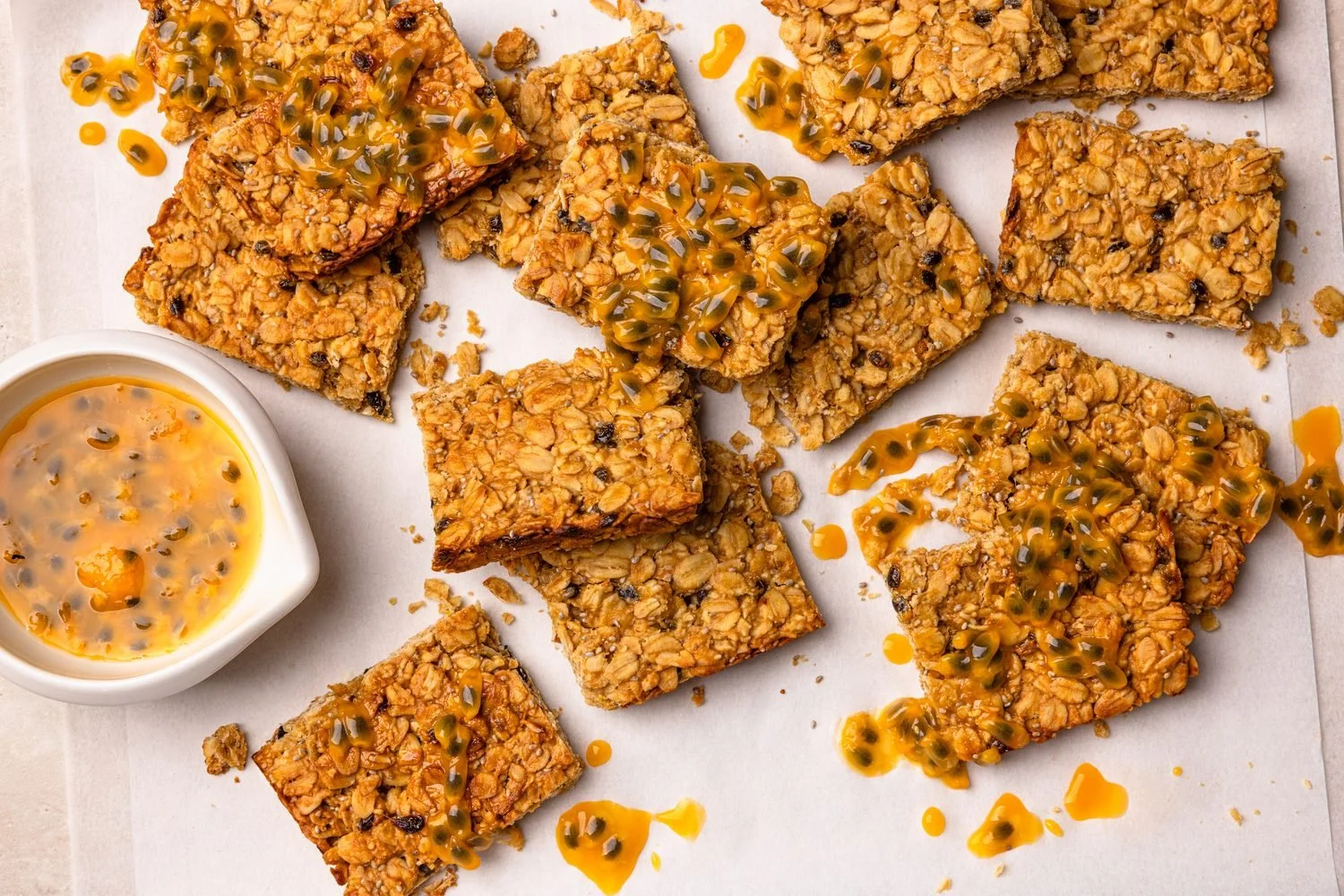 Toasted passionfruit oat bars