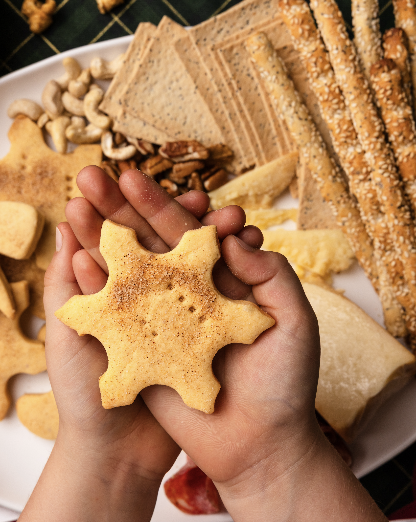 christmas eve snack & sip board: sweet potato shortbread cookies.
