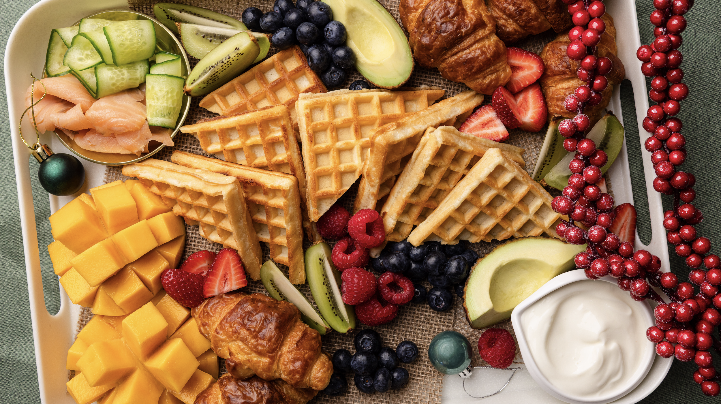 festive sweet potato waffle brunch board.