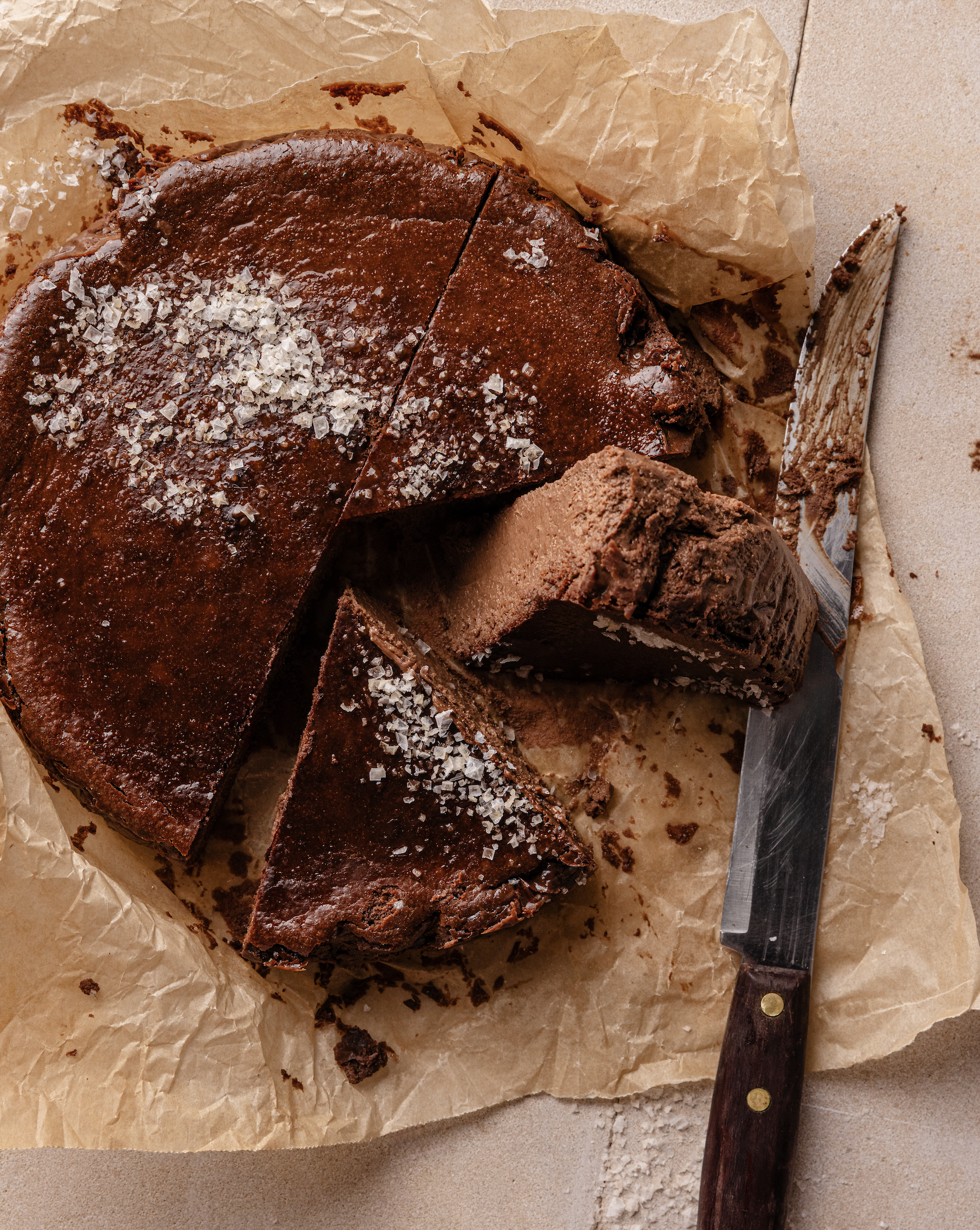 salted choc basque style cheesecake.