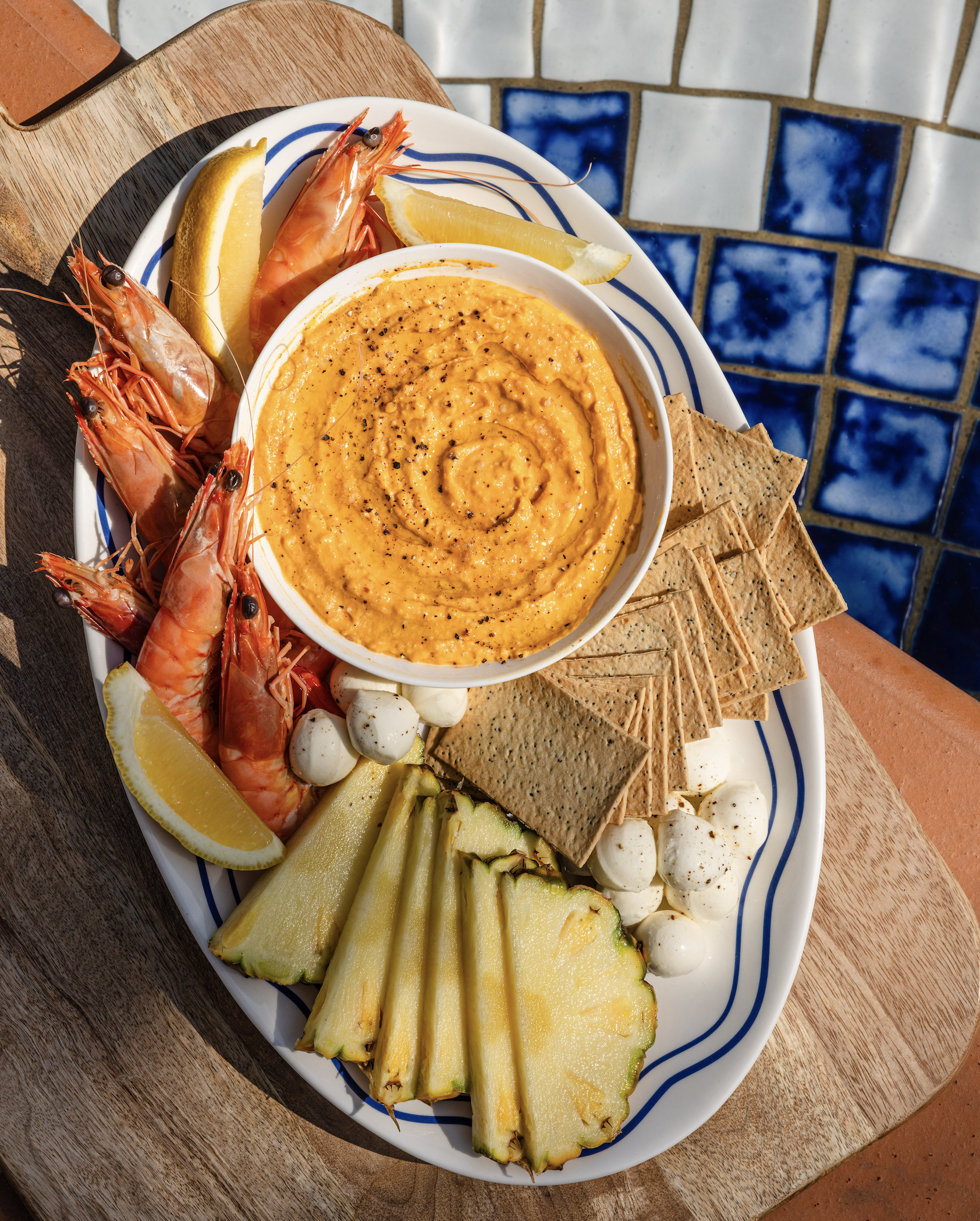 summer grazing platter: sweet potato & harissa dip.