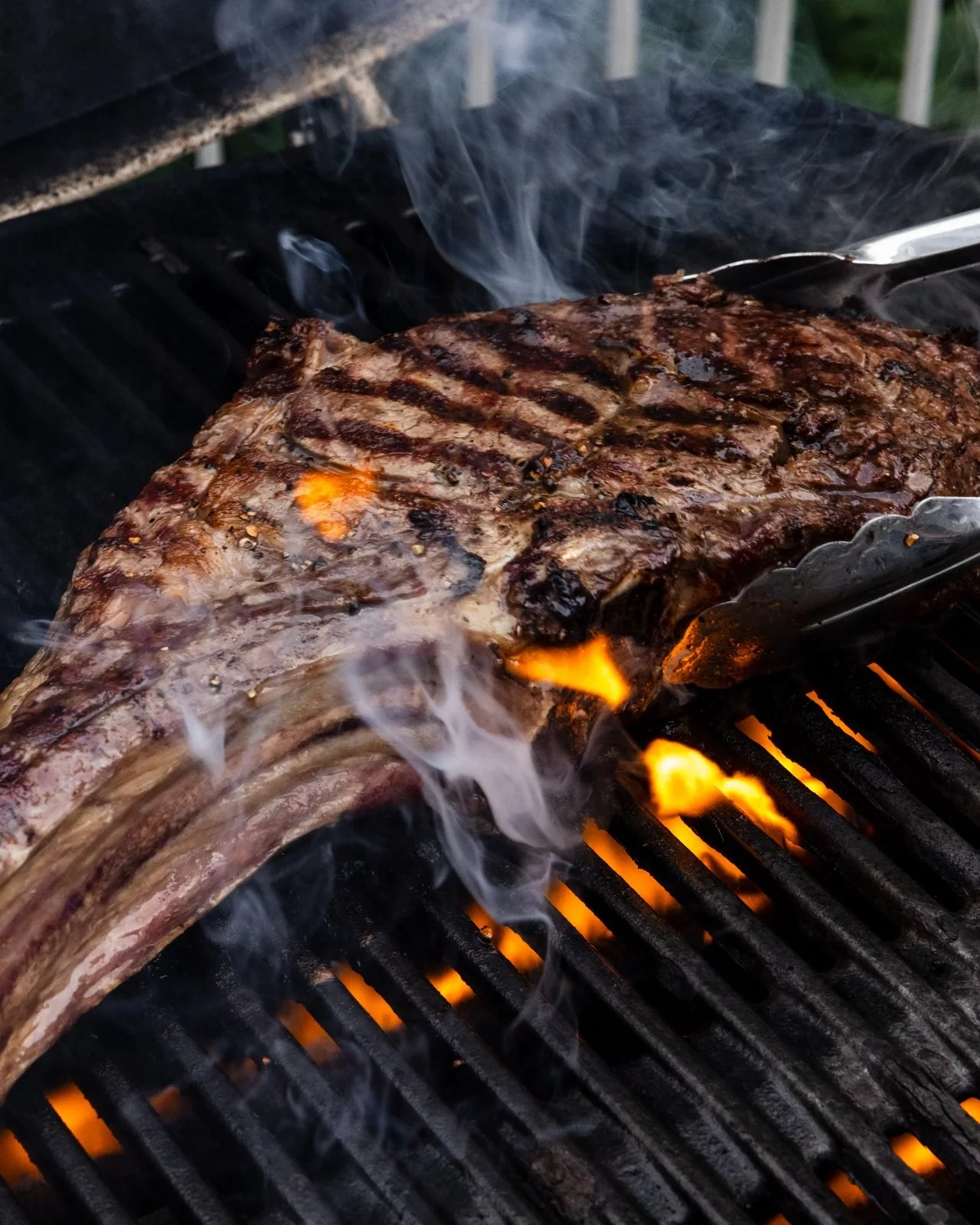 Reverse-seared tomahawk steak with chimichurri