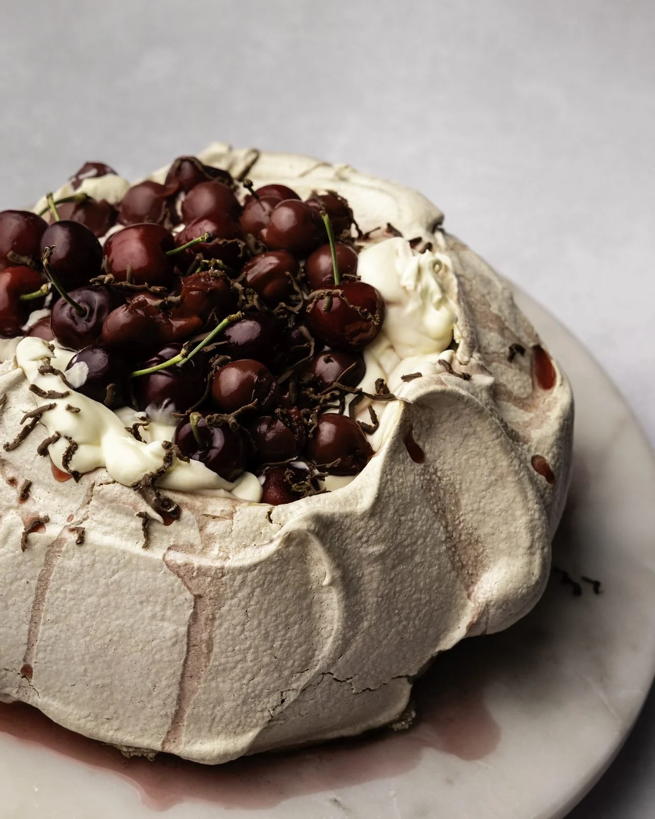 Carob cherry pavlova