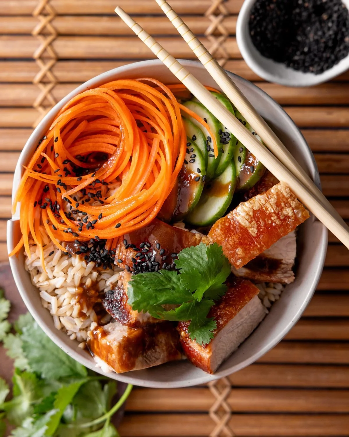 No fail airfryer pork belly rice bowls
