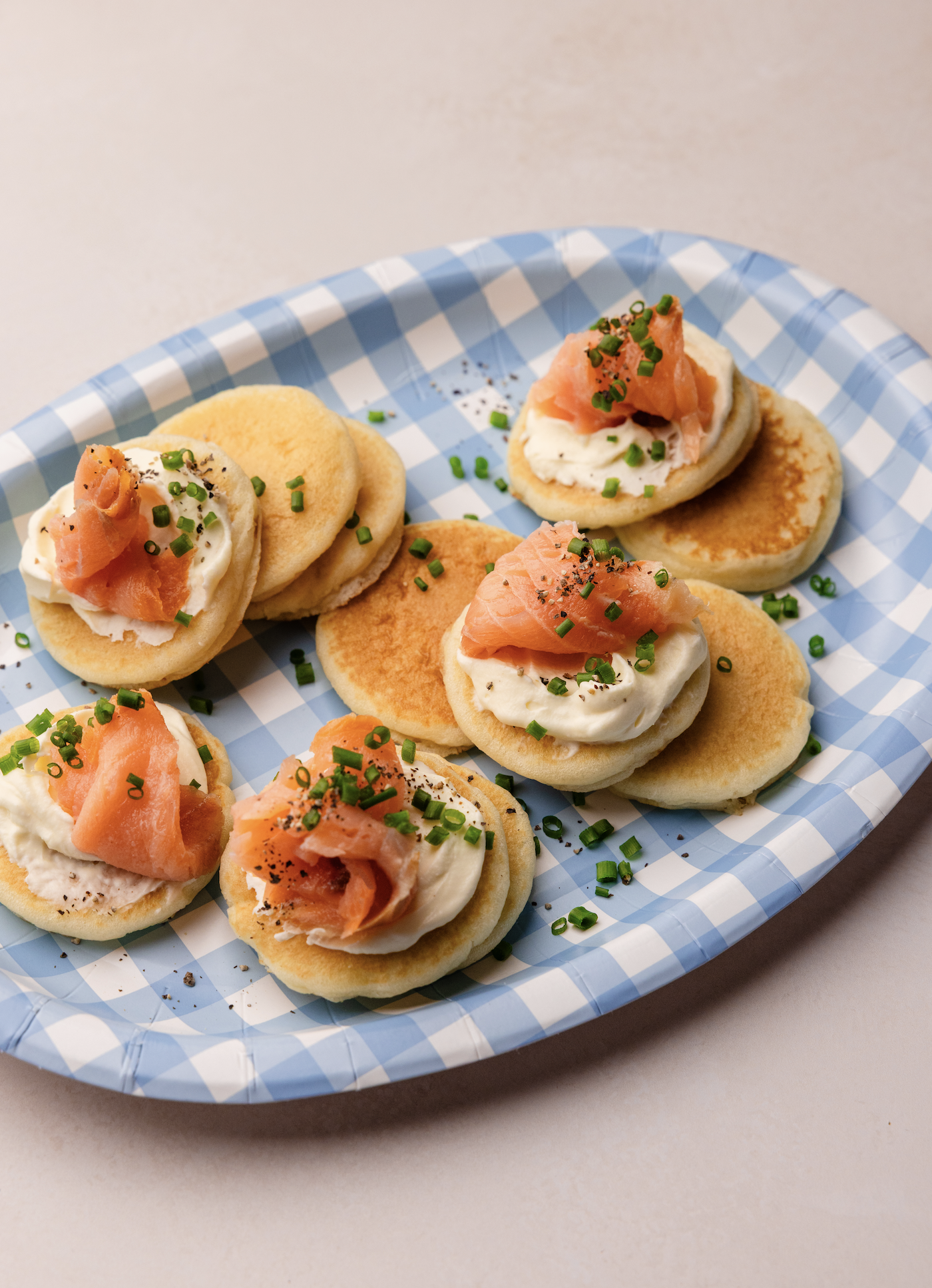 salmon & cream cheese blinis.