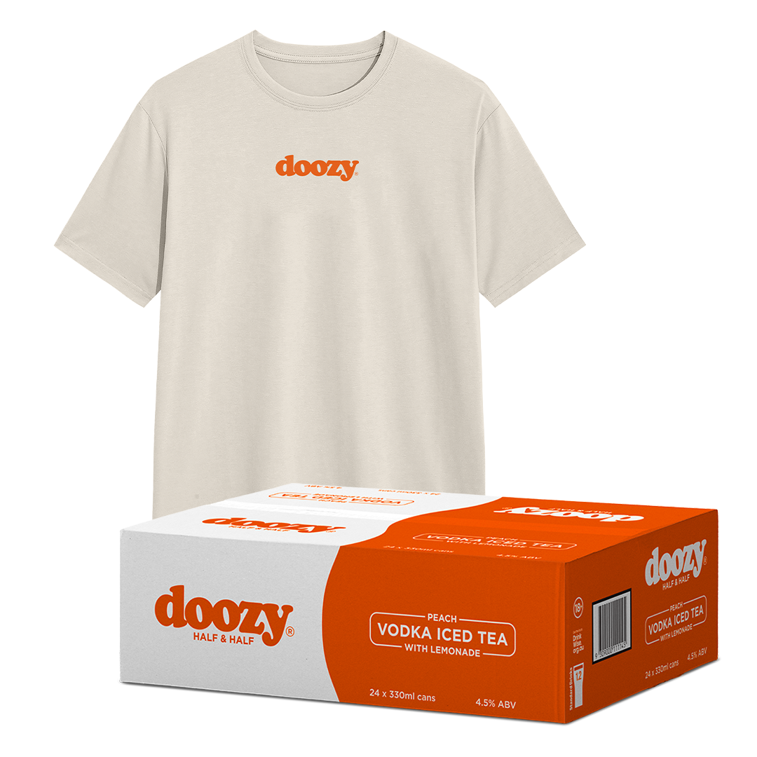 Doozy Half & Half Iced Tea & Lemonade with Peach 24 Pack & Doozy Tee