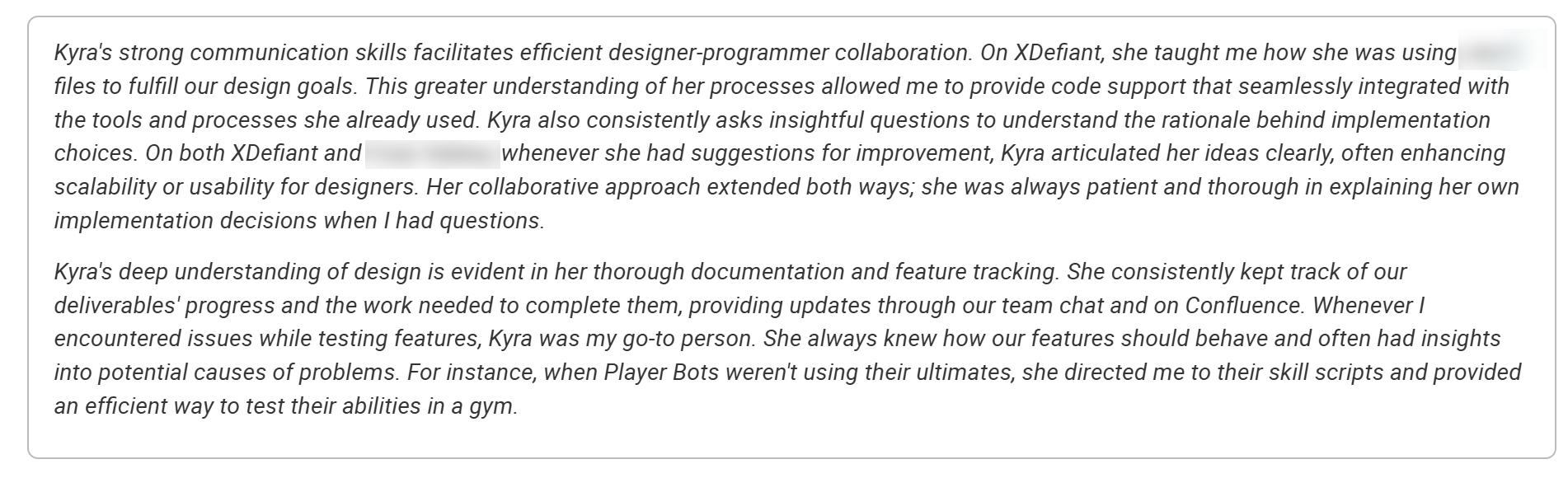 Feedback from Gameplay Programmer at Red Storm Entertainment