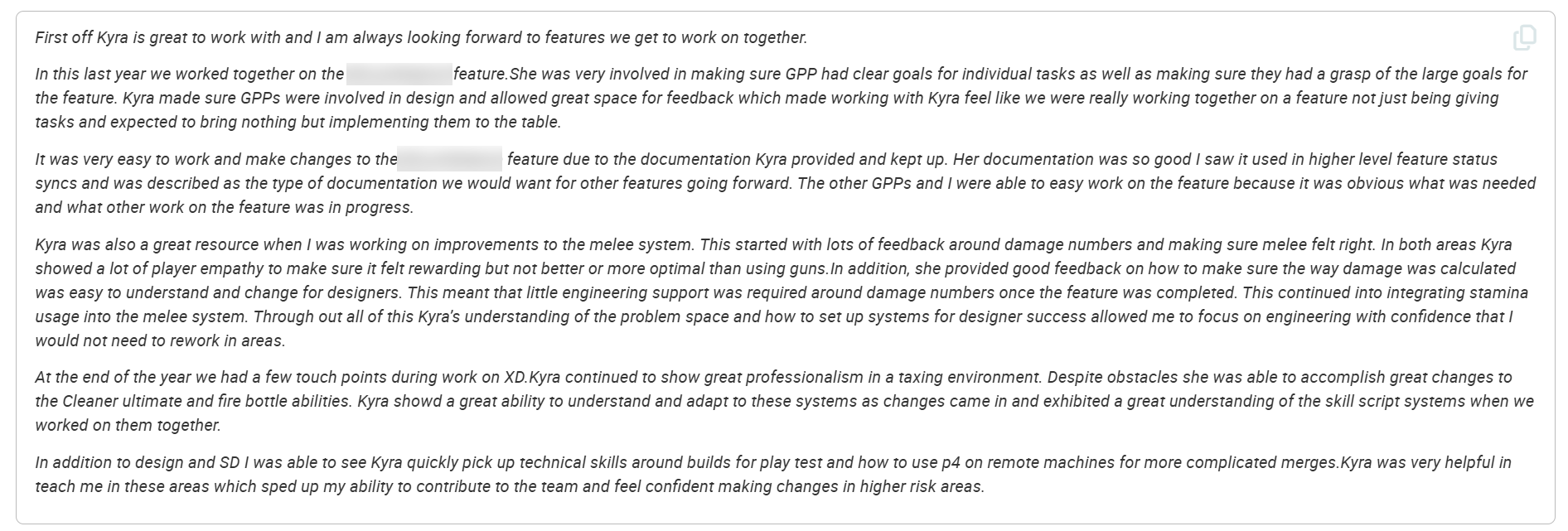 Feedback from Senior Gameplay Programmer at Red Storm Entertainment