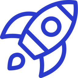 Icon of a rocket taking off with flames underneath.