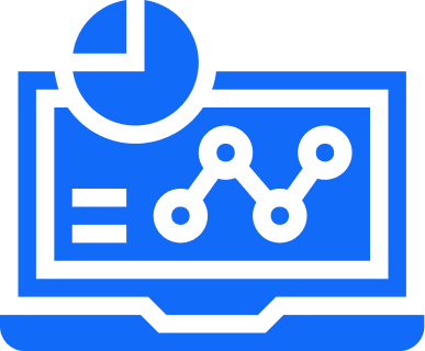 Icon of a speech bubble containing a pie chart and a line graph.