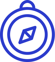 Line drawing of a compass with directional arrow inside a circle