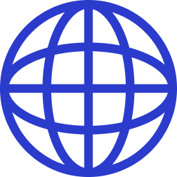 A blue globe icon with latitude and longitude lines.