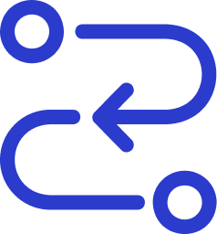 A blue maze-like pattern with two circles connected by a winding path.