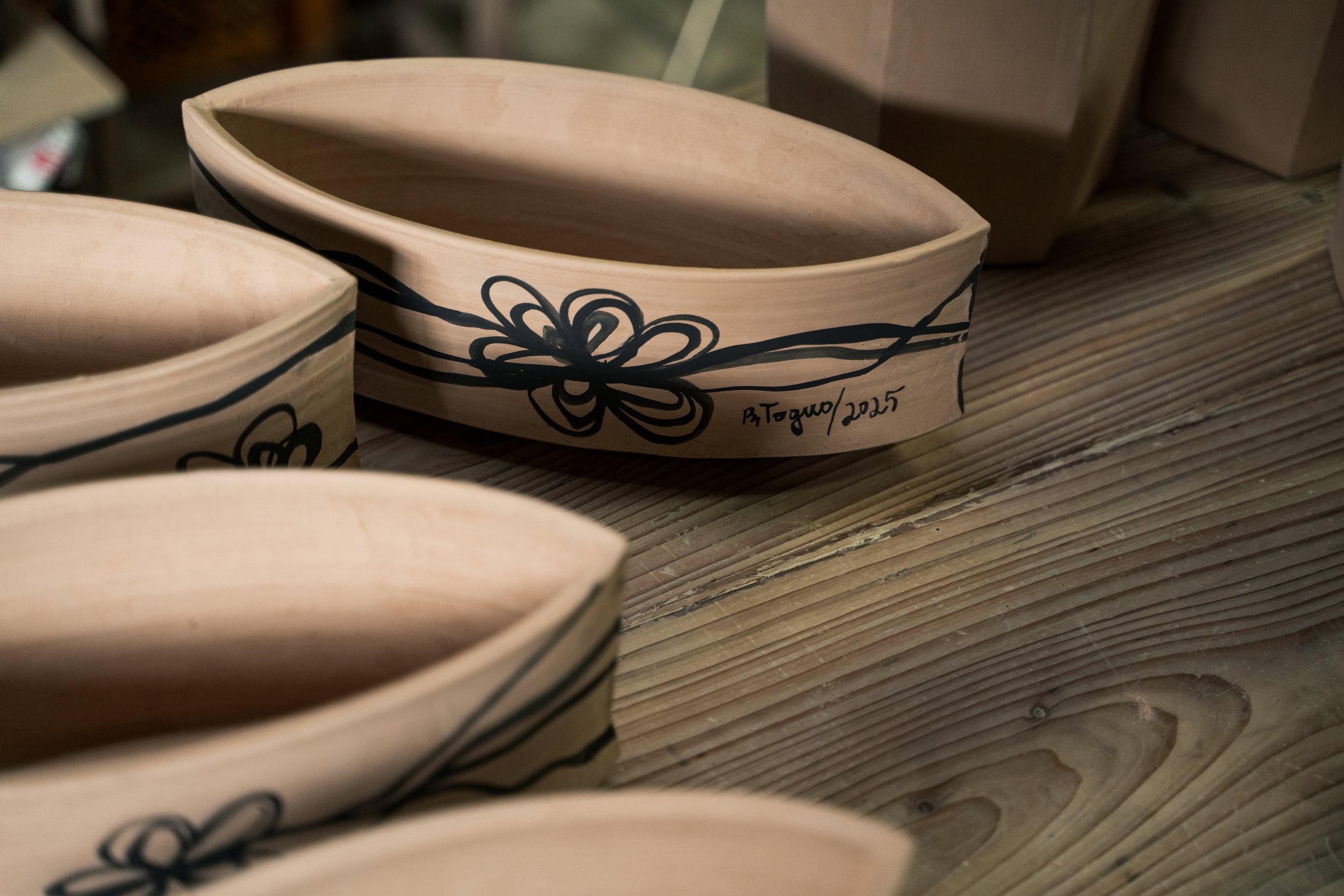 Japanese clay recipients with flower painting