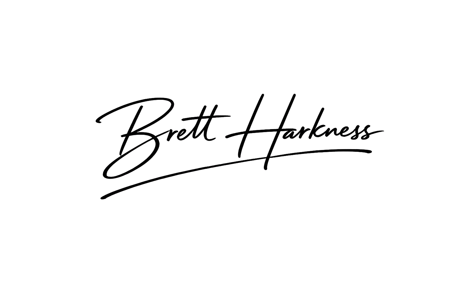 Black background with the name "Brett Harkness" written in cursive, neon-style font.