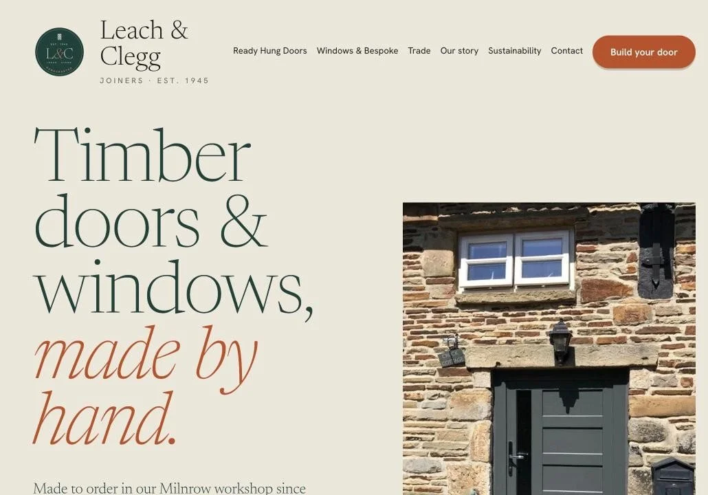 New Leach & Clegg joinery website homepage, built by Brett Harkness