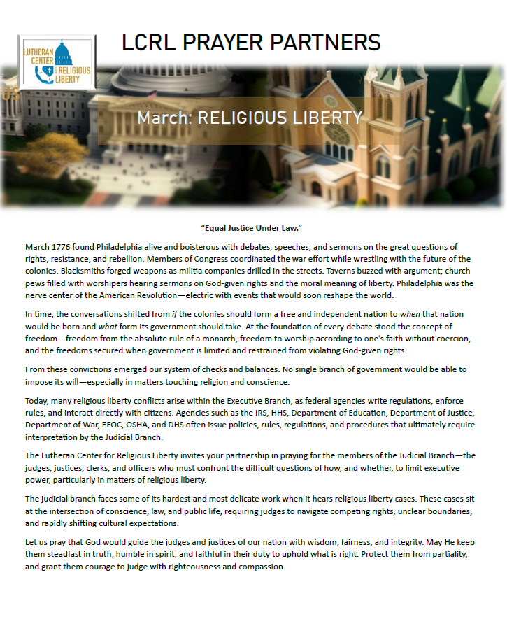 prayer partner image march 26 Religious Liberty