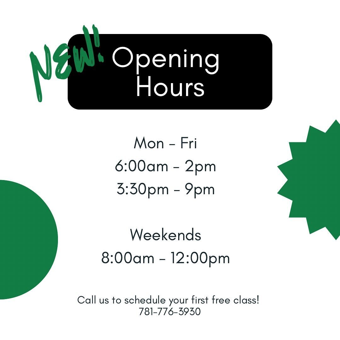 Important information to note!!!! We have new hours. 

We are now closed from 2-3:30 Monday- Friday. 

Also, we will be CLOSED on Sunday March 31st for the Easter holiday! 

#kaizen #kaizennorwell #discoveryouredge #onepercentbettereveryday #oursofop