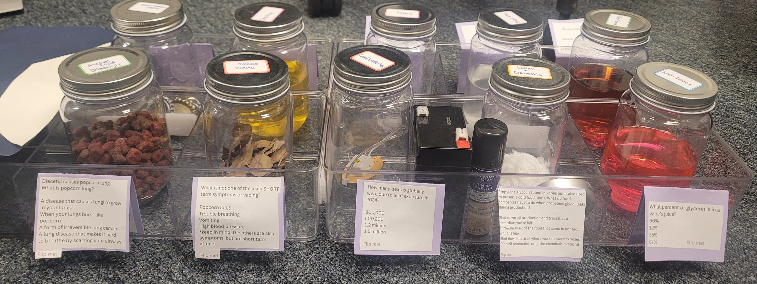 "What's Inside Your Vape?" by Natick Above the Influence was a life-sized vape display showing the harmful chemicals that are in vapes and what everyday items share those chemicals.