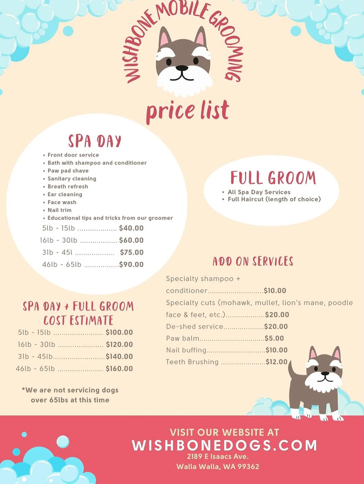 Book online at wishbonedogs.com/grooming or call 509-360-1897 🧼🛁🐶