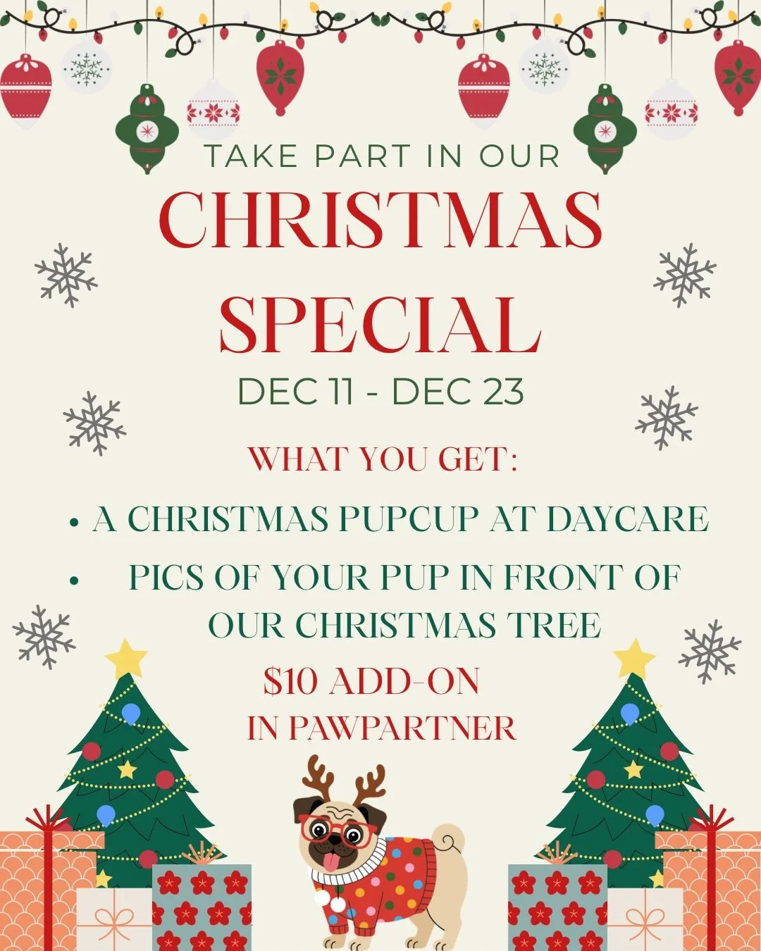 Spoil your pup and yourself with our festive Christmas special! Now available on PawPartner for just $10 until Dec 23. Sign up online or let us know you&rsquo;d like to partake when you drop off your furry friend! Cashew did amazing, as always! 🎄🐶