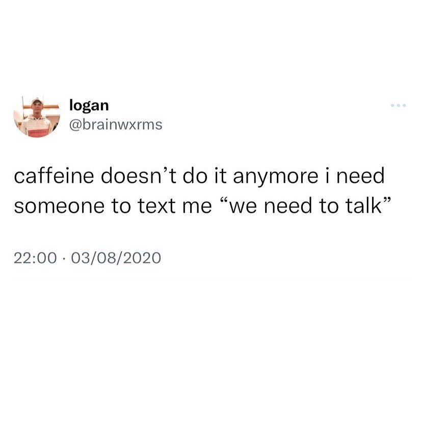 Nothing gets the blood pumping like hearing &ldquo;we need to talk&rdquo; 😂
⠀⠀
Happy Sunday, y&rsquo;all!
⠀⠀
⠀⠀

⠀⠀
⠀⠀
⠀
⠀⠀
⠀⠀
📲Follow @deanapanza for more relatable mental health content.
⠀⠀ 
🛋Looking for a therapist or coach? I&rsquo;m currently