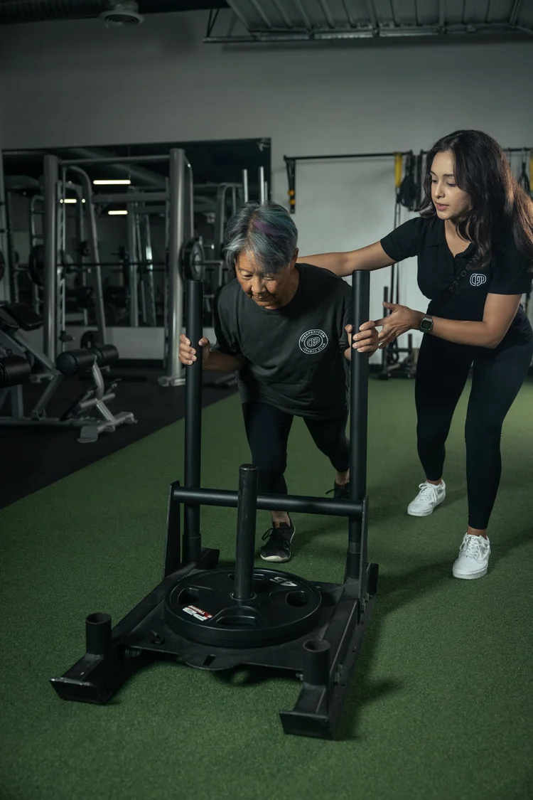 Sled push strength and conditioning training with a personal trainer near Newport Beach, CA