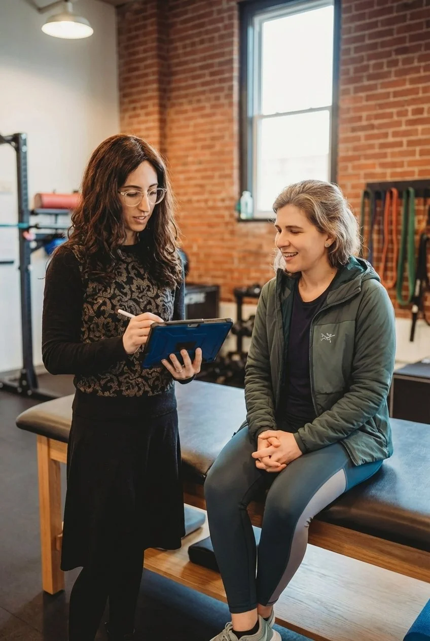 Patient working with a provider at a pelvic floor physical therapy clinic in Middlebury