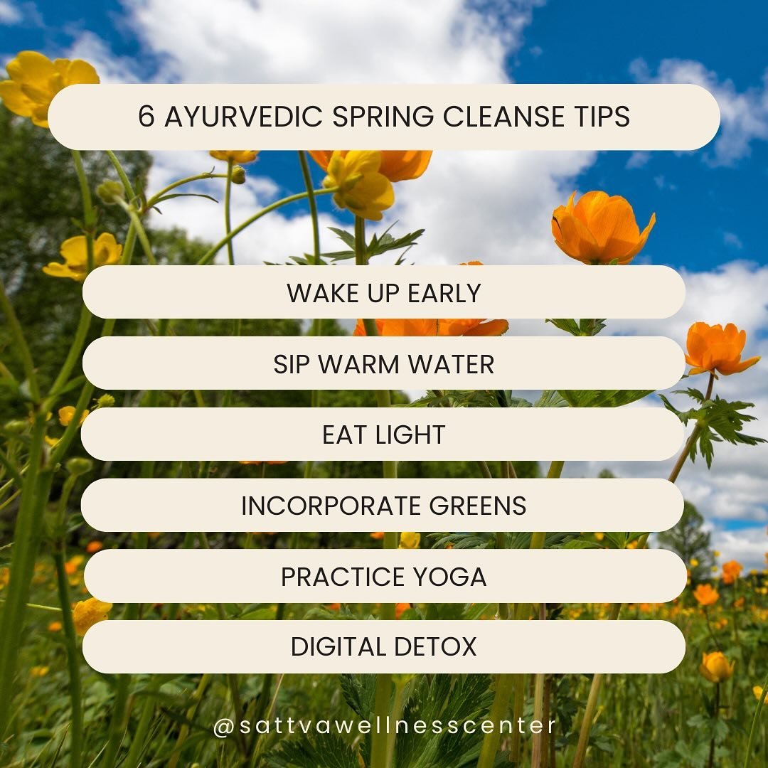 🌷✨ Welcome Spring with Ayurveda! ✨🌷

As we embrace the rejuvenating energy of spring, it&rsquo;s the perfect time for an Ayurvedic cleanse to reset our bodies and minds. Here are 6 tips to help you cleanse the Ayurvedic way:

Wake Up Early: Start y