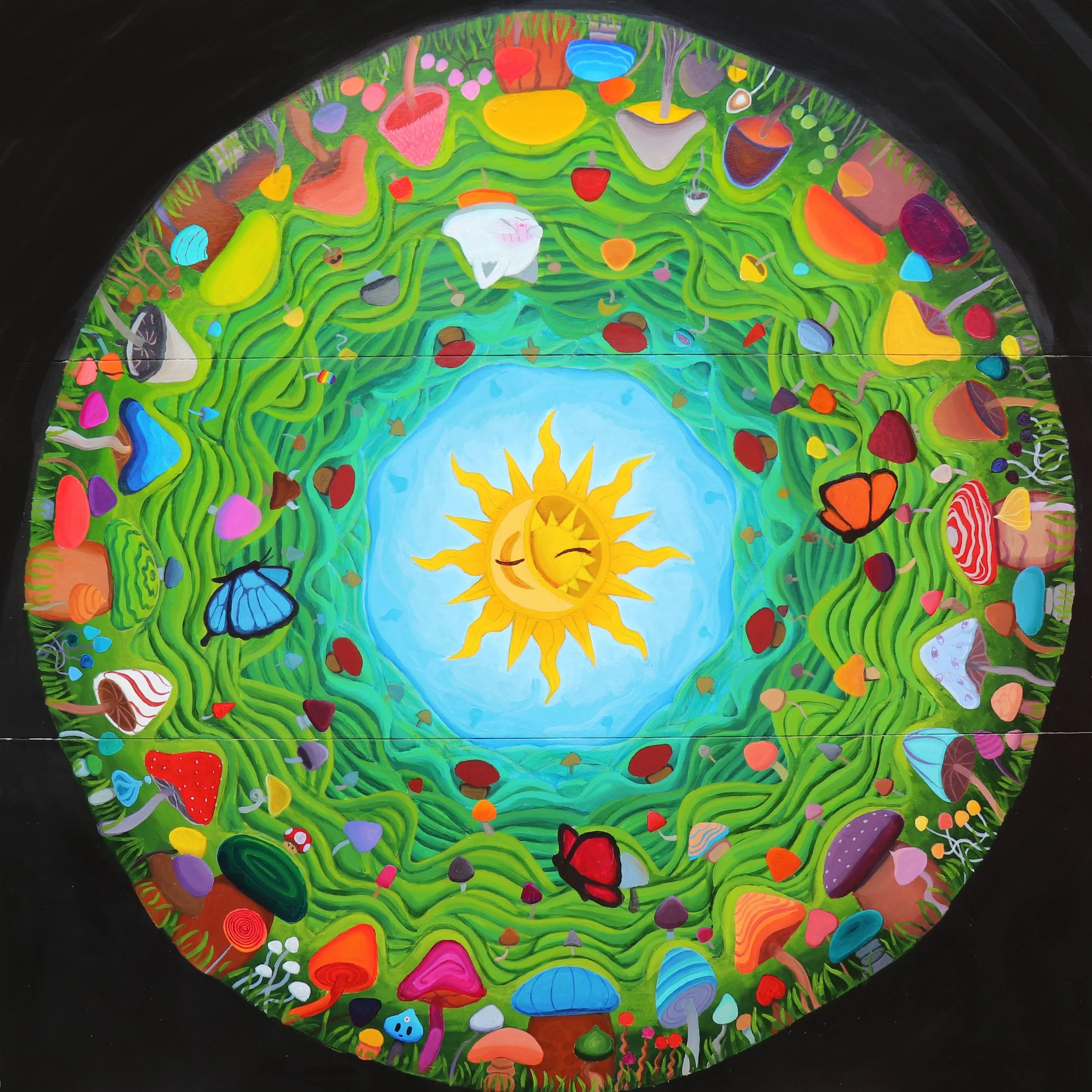 Sunshroom, acrylic on a table 54x54