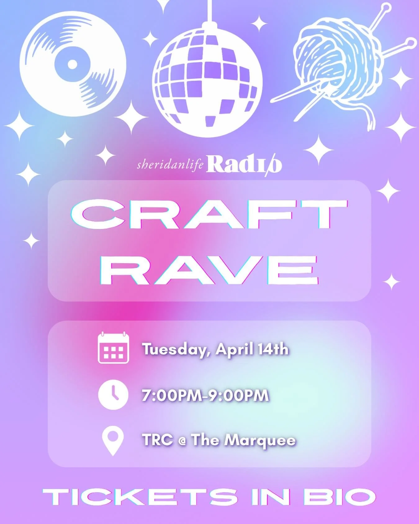 SLR&rsquo;s Craft Rave is our final event of the 2025-26 school year!! 🧶🎵 Finals season is here, and we&rsquo;re turning the stress into a party. 🎉

Join Sheridanlife Radio on April 14th from 7 PM &ndash; 9 PM for a high-energy Craft Rave designed