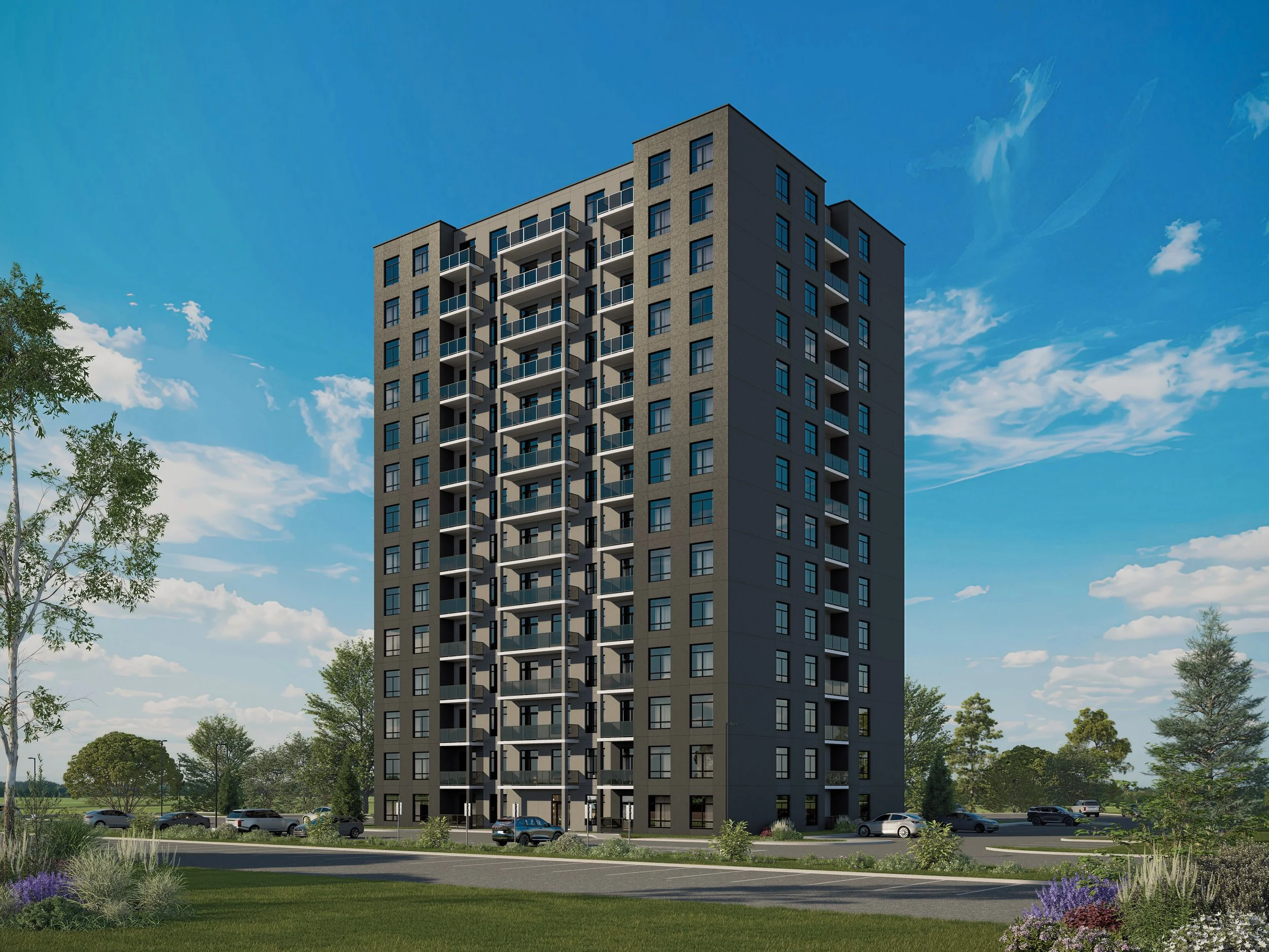 An aerial shot of Escalade's apartment building in London, ON. 