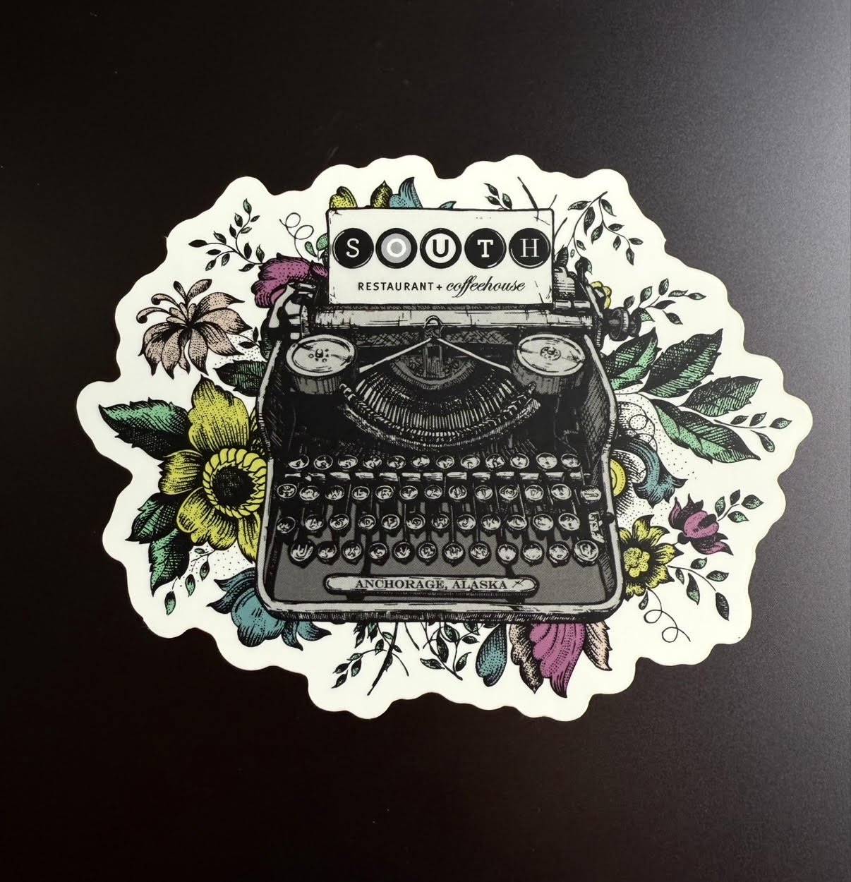 SOUTH Typewriter/Flower Sticker
