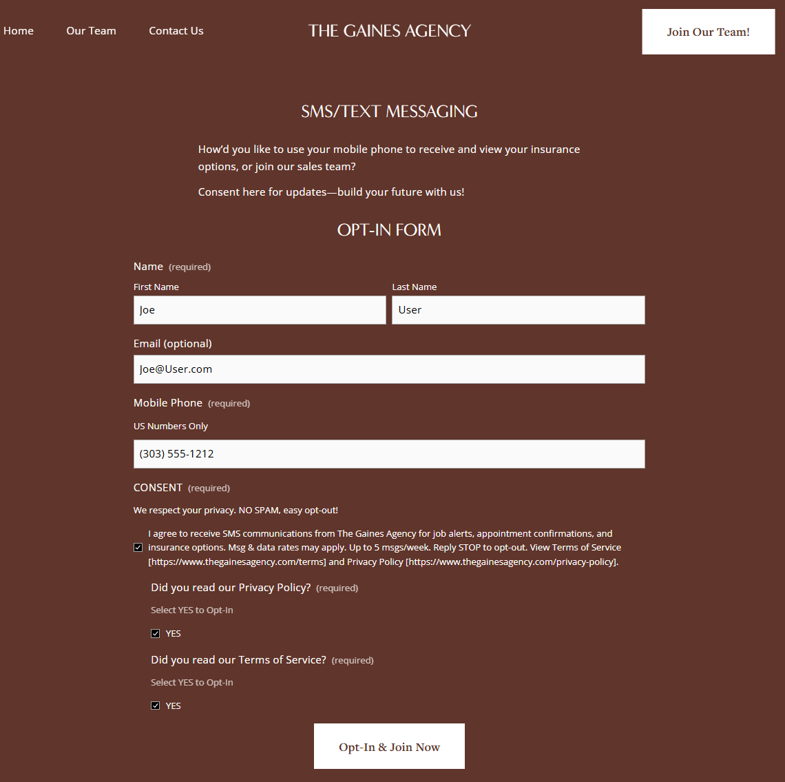 Opt-In Form Submission