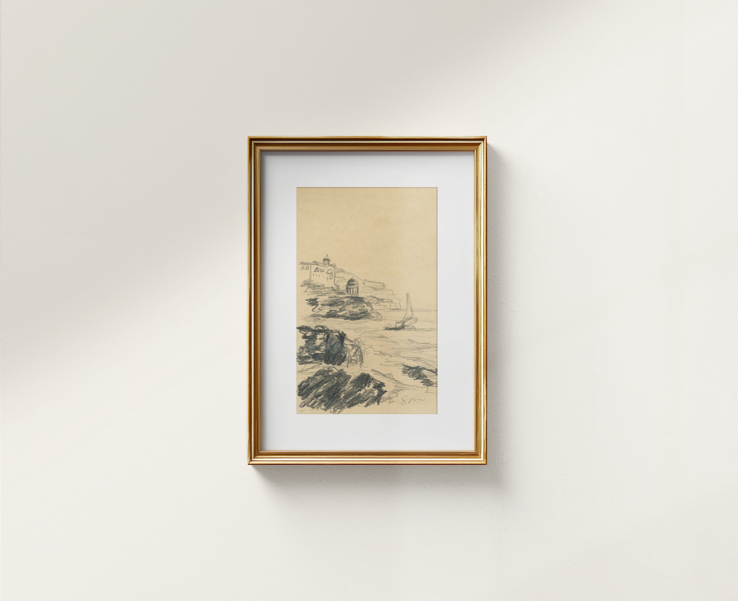 amalfi zeichnung - gold frame with mat.jpg
