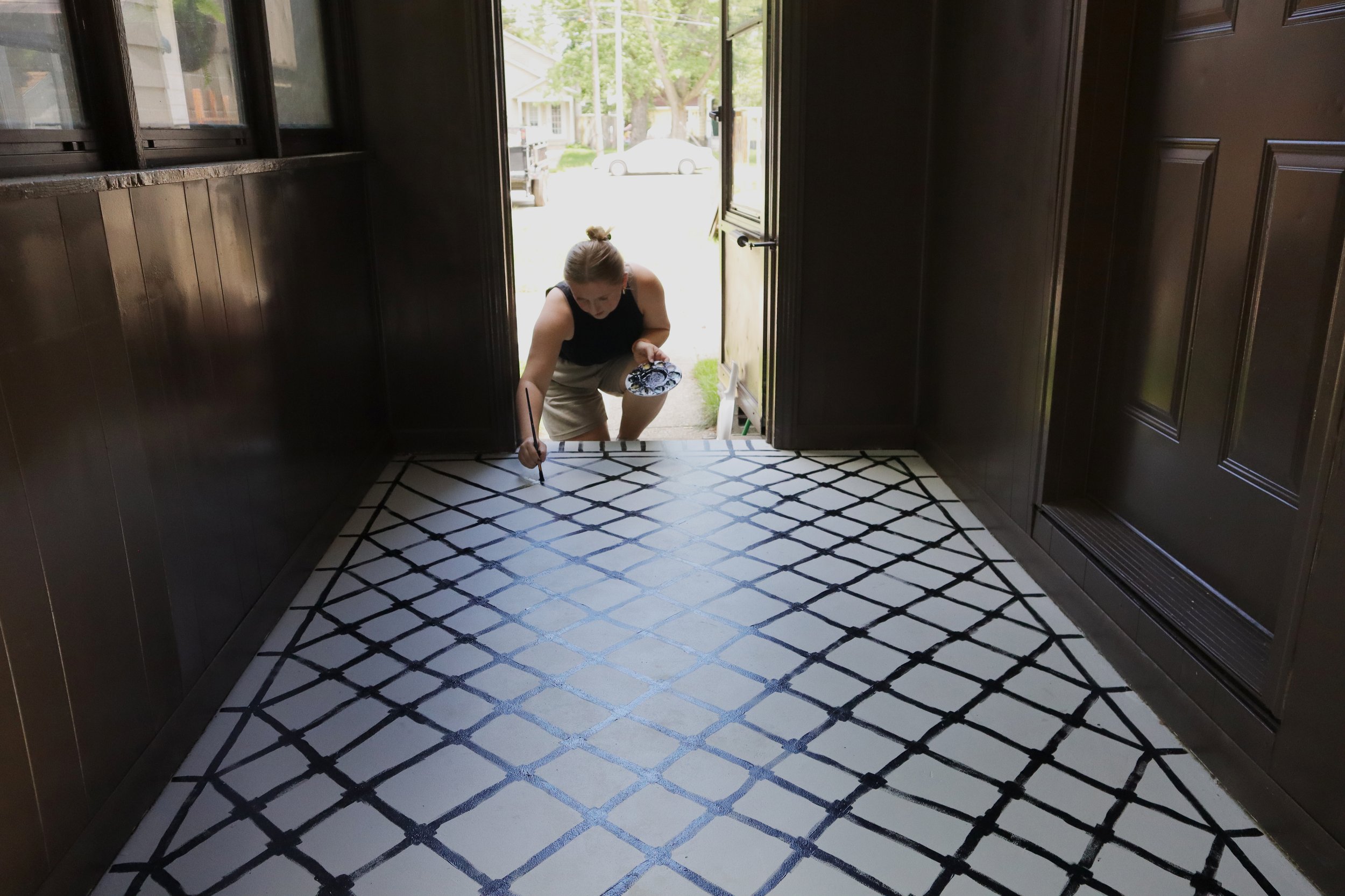 hand painted french tile floor mural