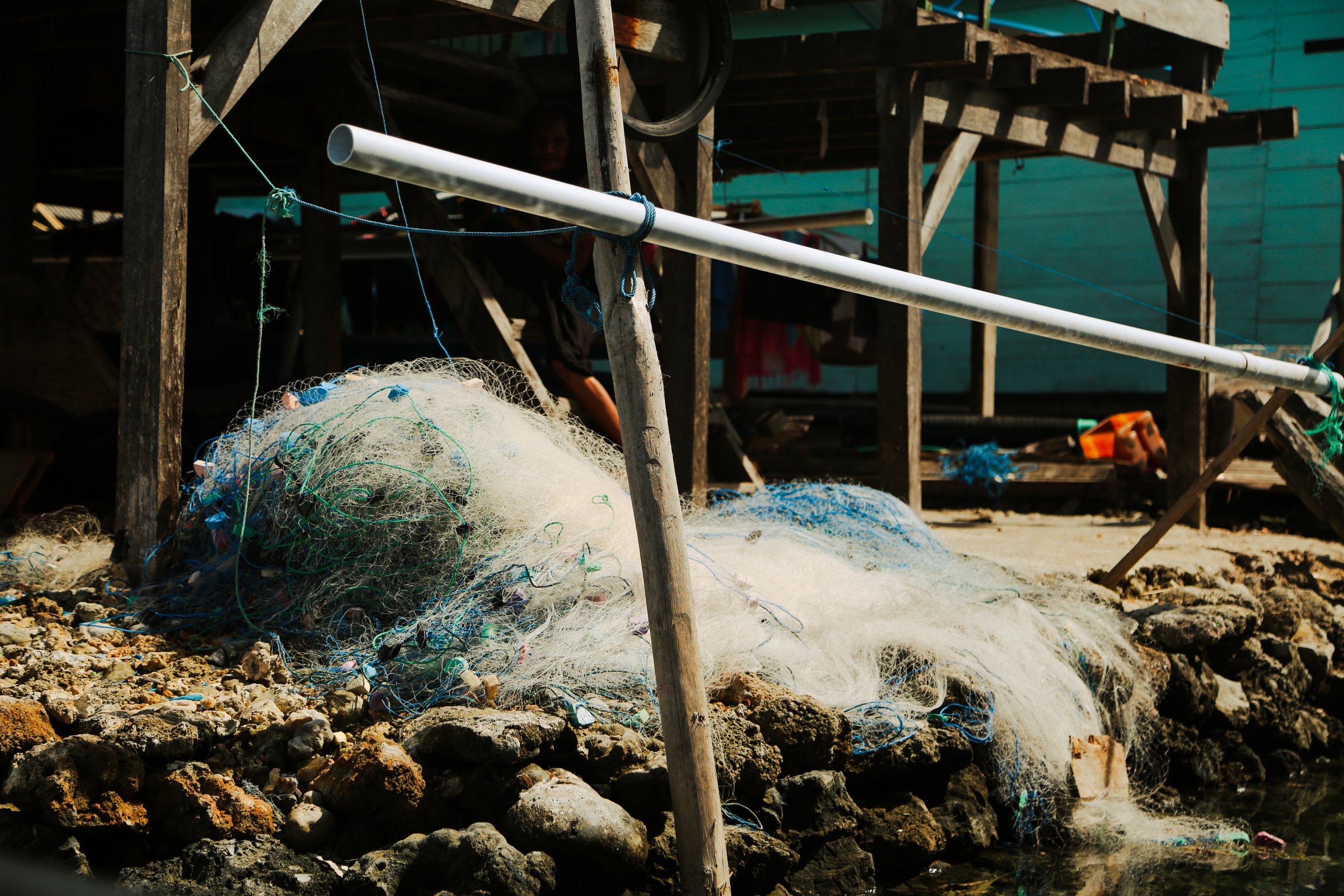 A handmade fishing net, Sampela, Sulawesi.