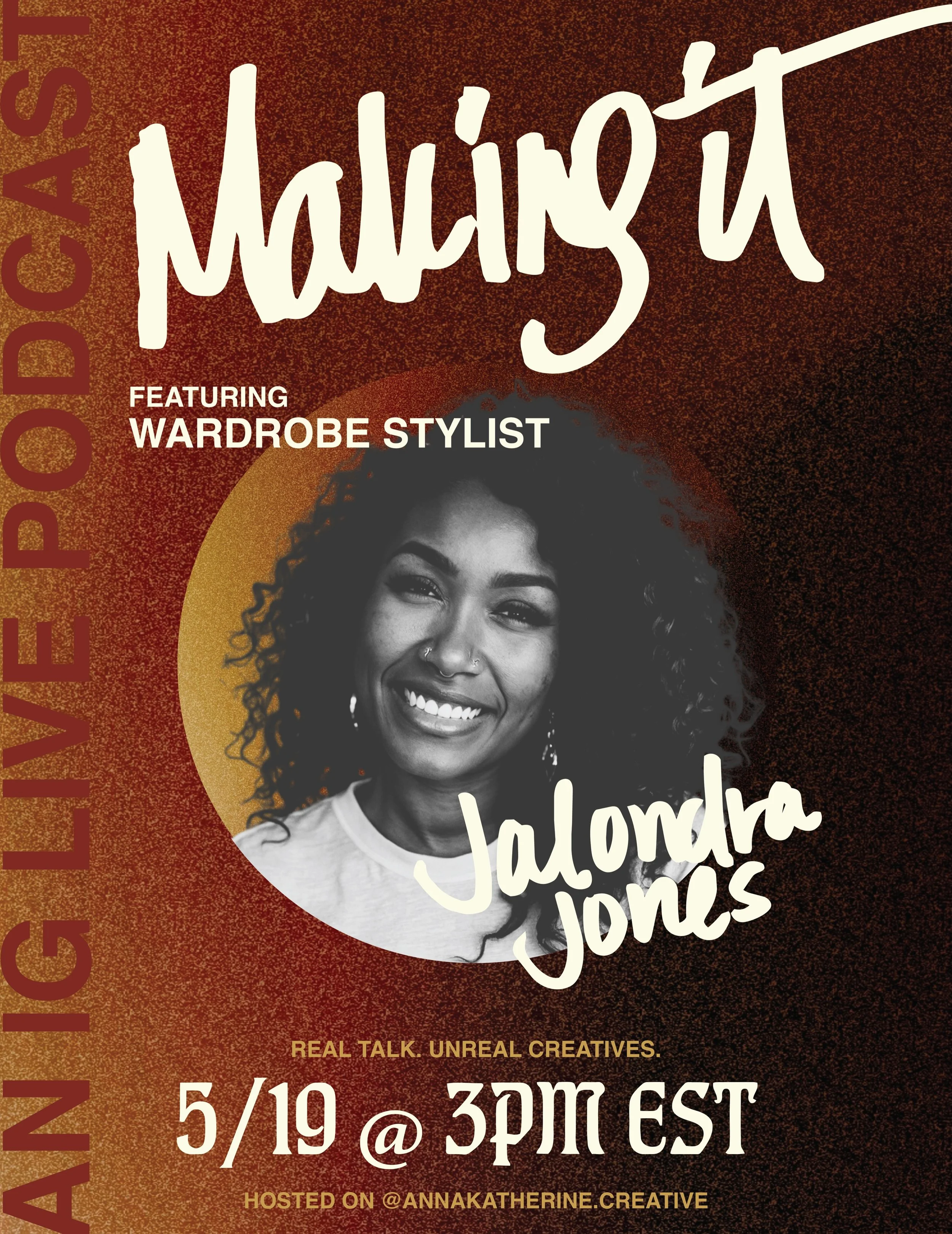NEXT UP THIS WEEK ON [MAKING IT]. Jalondra Jones is a wardrobe stylist and costume designer with 10+ years of experience in editorial, commercial, and film, bringing creative concepts to life through intentional styling and visual storytelling. Known
