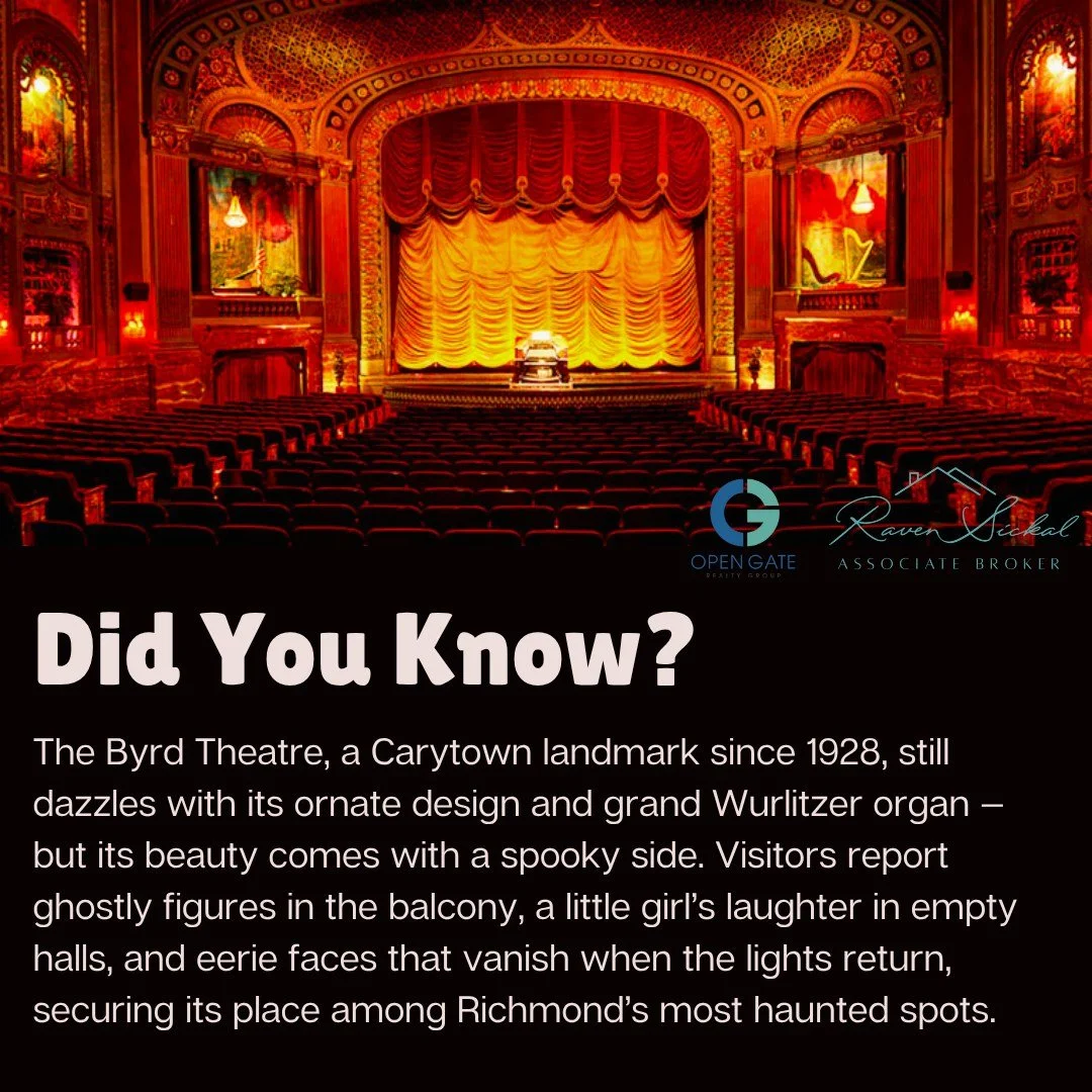 Step back in time (and maybe into another realm 👻) at the historic Byrd Theatre. Since opening in 1928, this Carytown gem has dazzled guests with its gilded glamour, grand Wurlitzer organ... and a few lingering spirits who never left their seats.
.