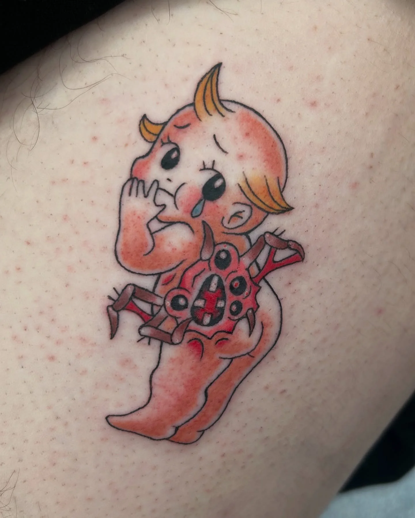 Bloody lil baby from my creep cast flash. Inspired by &ldquo;it breathes, it bleeds, it breeds&rdquo; creepypasta &lt;3 this was her first tattoo too! I&rsquo;m so honored! Thank you guys lots I had so much fun. Done at @thornandthistletattoo 
.
.
.
