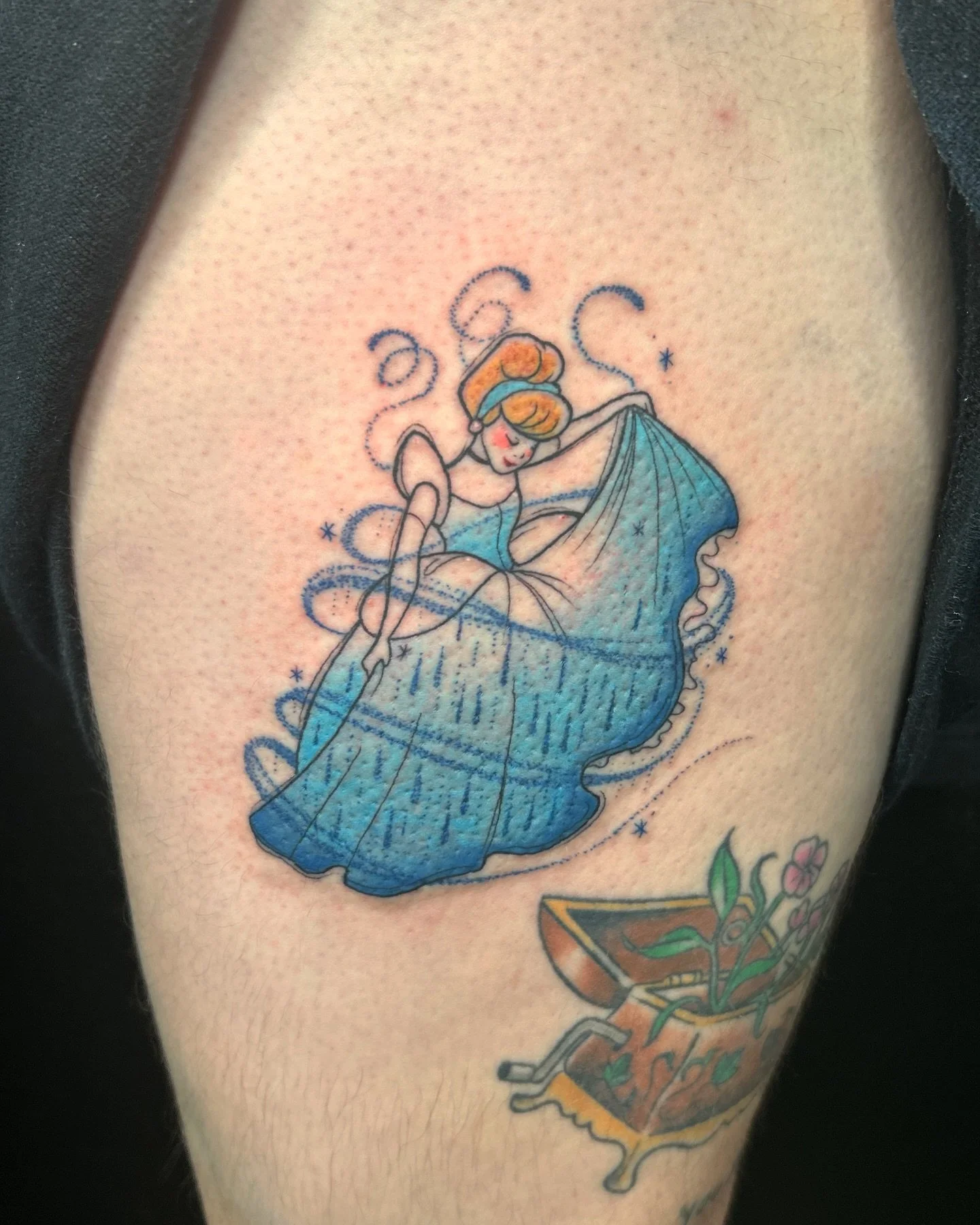 I love this Cinderella sketch inspired piece I did for Emily &lt;3 I should&rsquo;ve gotten healed pics, it healed so stunning. 
.
.
.
.
.
#tattoo #tattooart #inked #tattoolife #tattooartist
#tattoodesign #MiamiTattooArtist #inkedgirls #colortattoo #