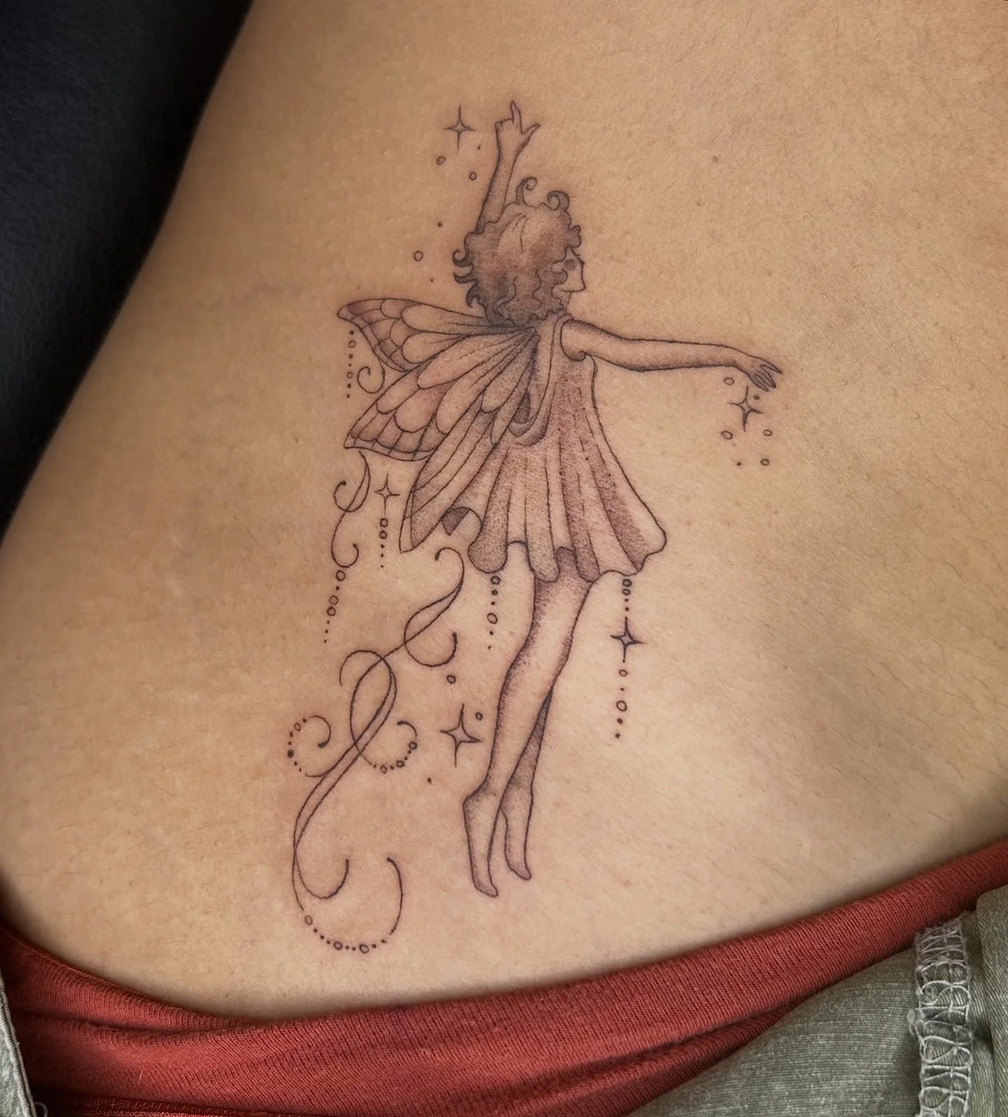 A lil whimsical fairy from our recent @thornandthistletattoo flash event! Thank you so much Valentina! 🧚&zwj;♀️ also here&rsquo;s the whole flash sheet :) everything has been claimed, but I just wanted to share!!!! 
.
.
.
.
.
.
.
#tattoo #tattooart 