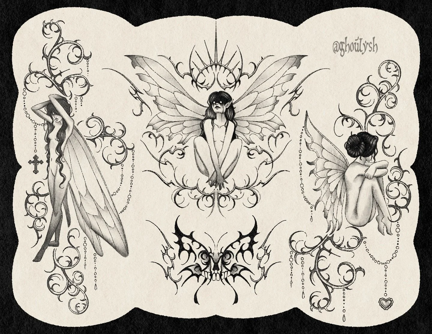 My fairy flash for today&rsquo;s event Fate &amp; Ink at @thornandthistletattoo ! Remember those who come today have first claim to these non repeatable flash (except for the last flash sheet). Everything unclaimed after today&rsquo;s event will be a