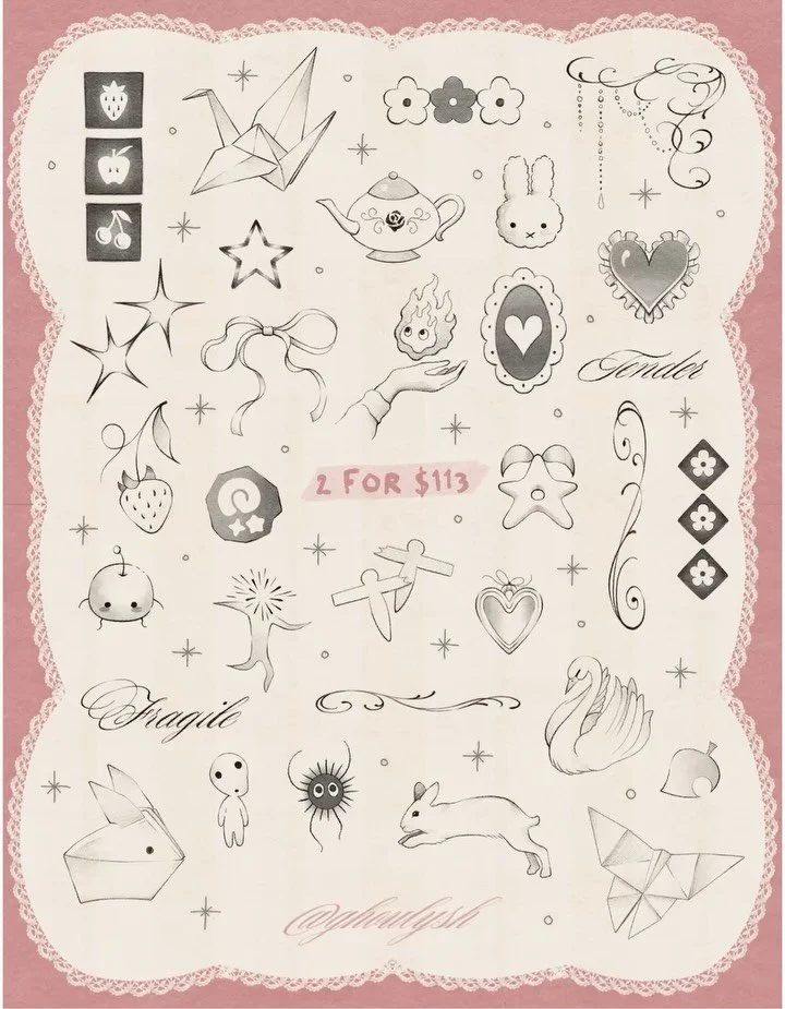 2 FOR $113 itty bitties for our 13-13 event this week! Only 2 more sheets to go and I&rsquo;ve got some niche horror stuff on the way. Make sure you stay updated with @thornandthistletattoo to see all of our sheets! 
.
.
.
.
.
.
#tattooflash #tattooi