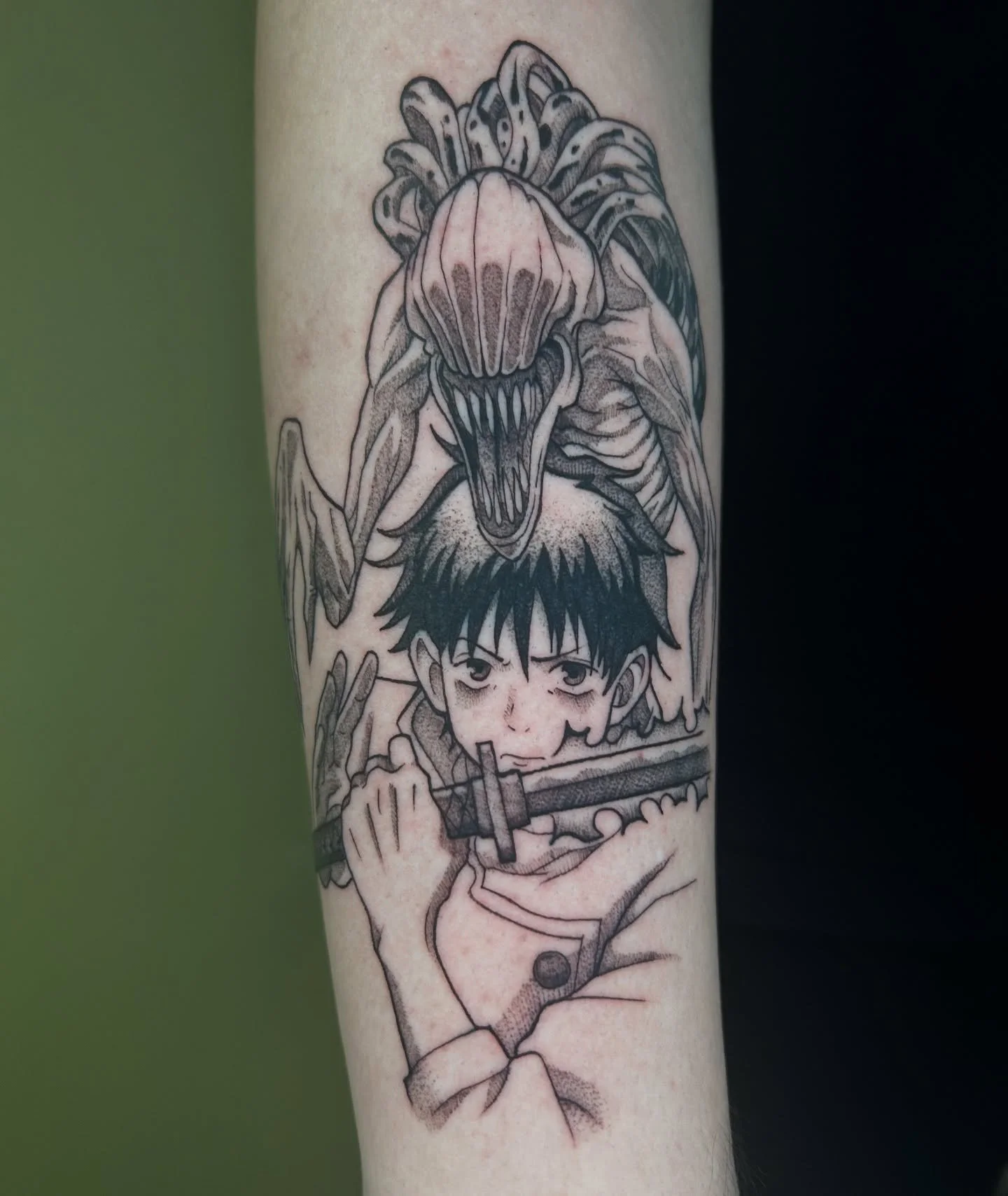 Haven&rsquo;t done an anime piece in a minute! Thank you Jacob. You did great for your first tattoo. Can&rsquo;t believe doing anime tattoos is what started it all for me- and now I rarely do it anymore! Insane how we evolve lol. Done at @thornandthi