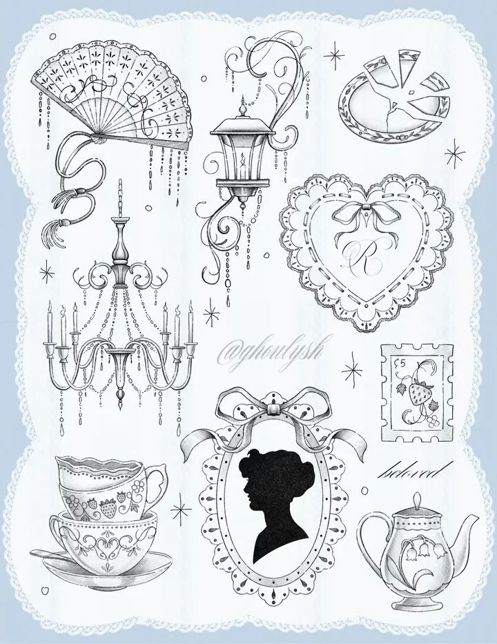 My Flash for Sugar, Sonnets, &amp; Sacred Ink @thornandthistletattoo the silhouette and lace heart with initials can be customized <3. Pop in today to claim. It&rsquo;s been a minute since I&rsquo;ve posted since I haven&rsquo;t created any new fl