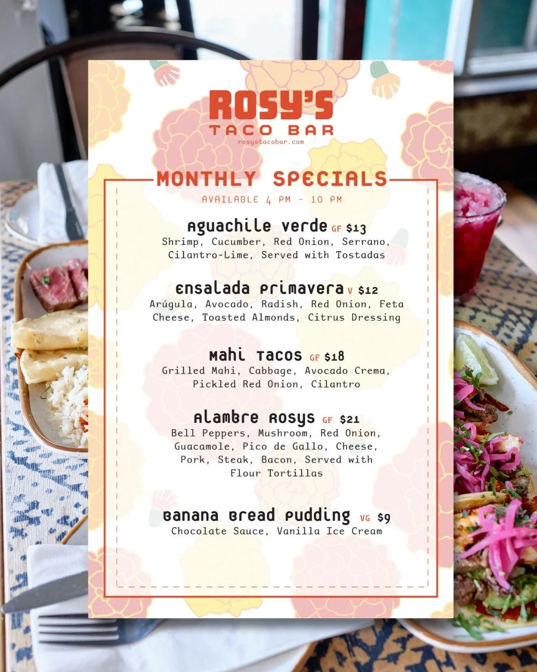 New monthly specials are here! 🥳😋
Stop by between 4pm-10pm daily to give them a try!