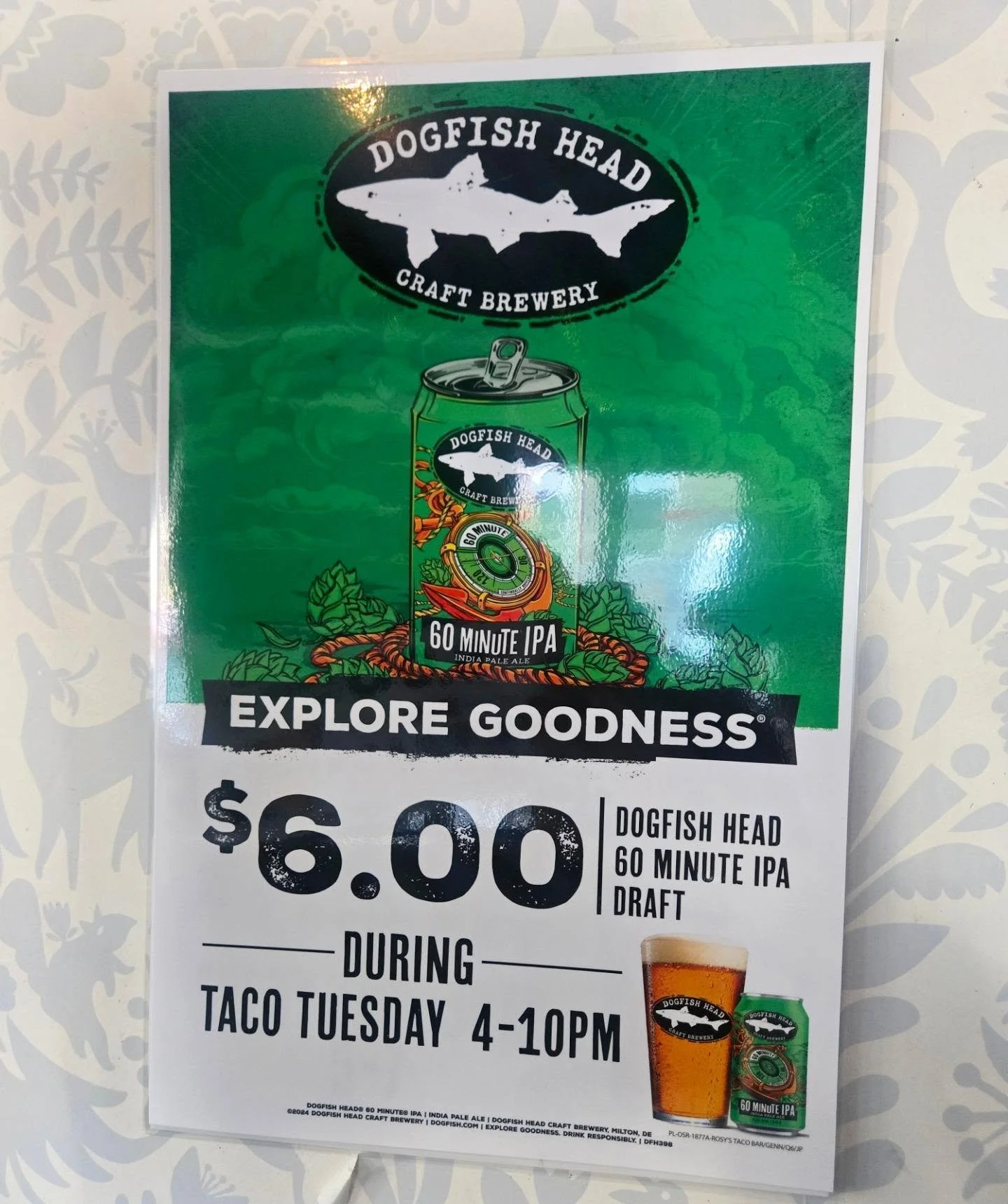 We are officially partnering with our friends over at Dogfish Head brewing this April to bring you a $6 60 minute IPA every taco Tuesday! Come on and grab a $5 margarita, $6 DFH draft, or $7 Cazadores shot all month long 🌮 🍹