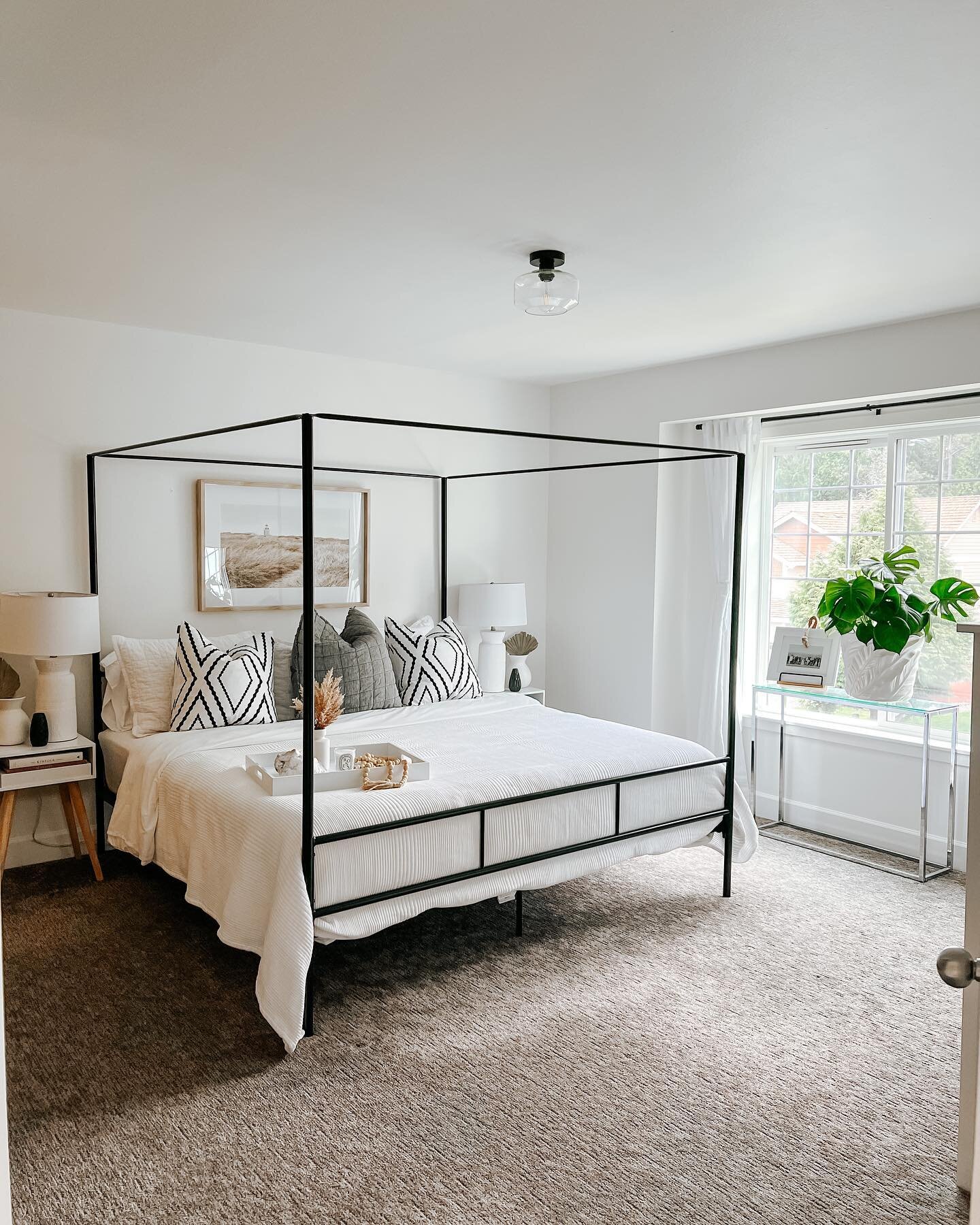Before &amp; after pics from my latest project. 
Fresh paint, ceiling, walls, trim, light fixture, replace window trimmings, staging, realign doors. Refinishing closet doors next &amp; swapping out hardware. 
Paint: Swiss coffee